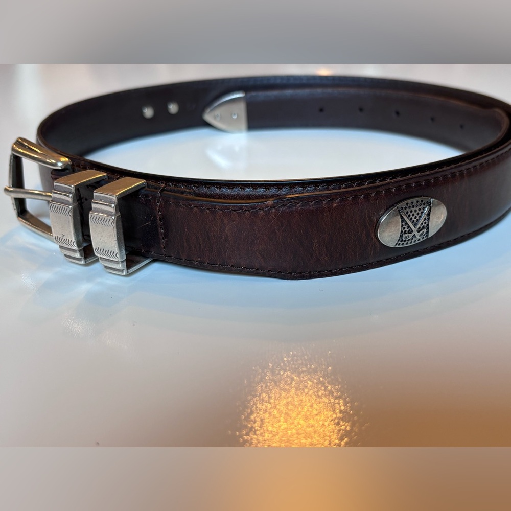 Golf belt- Top Grain Oil Tan Leather Brown Silver tone buckle&golf club conchos